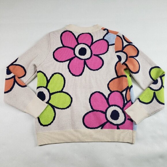 THML Flower Power Retro Sweater Womens Small Cream Colorful Long Sleeve Knit - Picture 6 of 10